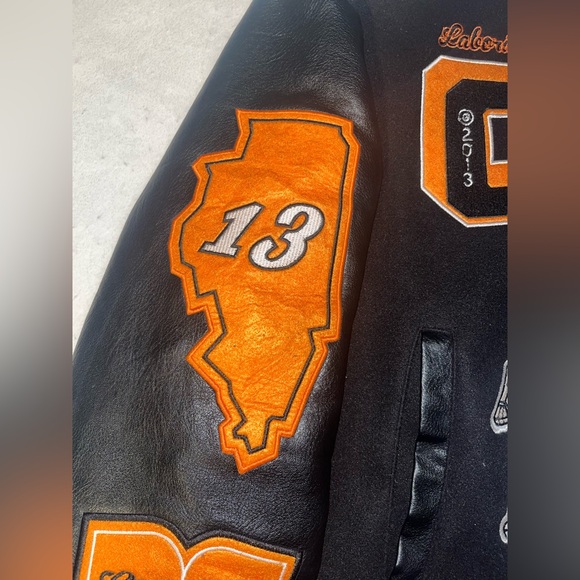 Off-White Leather Varsity Jacket Black & Orange Laboratory Of Fun Size Large - Picture 5 of 16